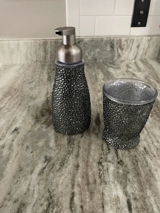 🥇 Ébène Noir Atelier™️  bling élégante foam soap dispenser & mouthwash tumbler - Picture 14 of 15